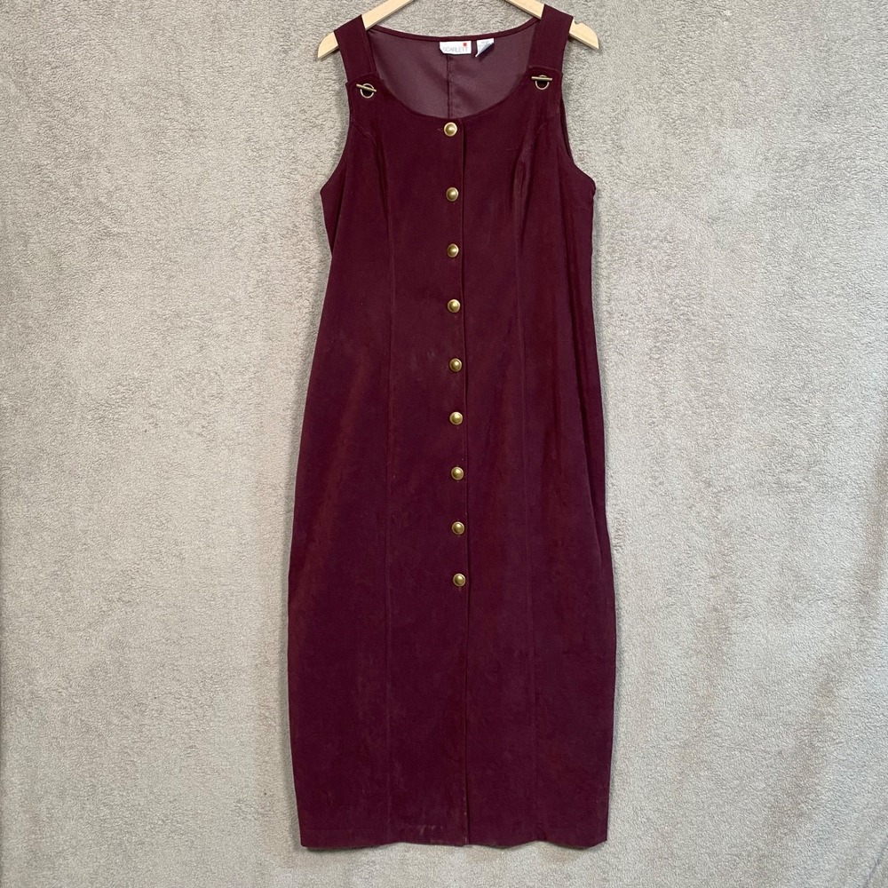 Womens Vintage 90s Button Front Midi Jumper Dress Size 13/14 Modest Teacher